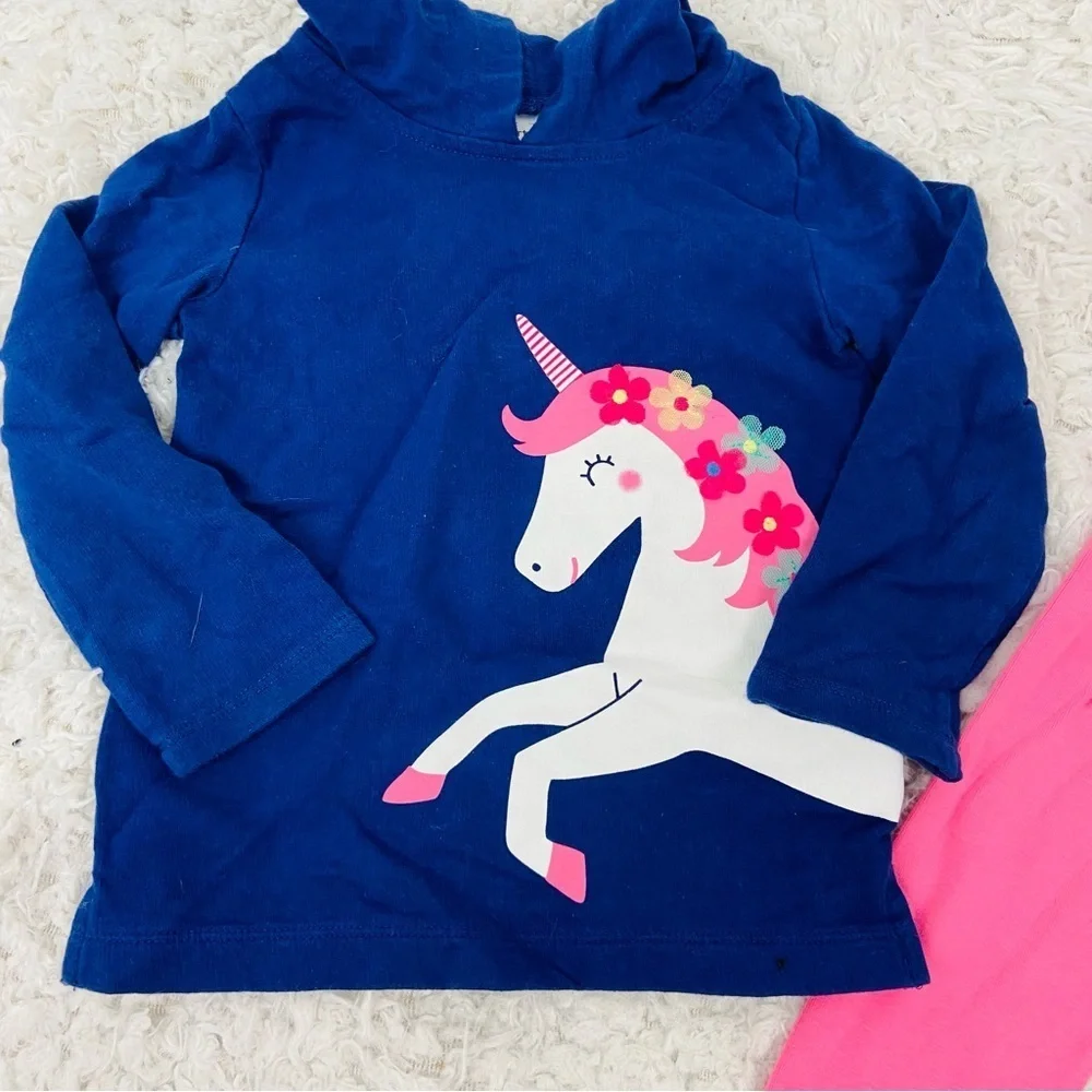 Carter's navy Blue Unicorn lightweight Hoodie with pink leggings size 3T - Picture 4 of 14